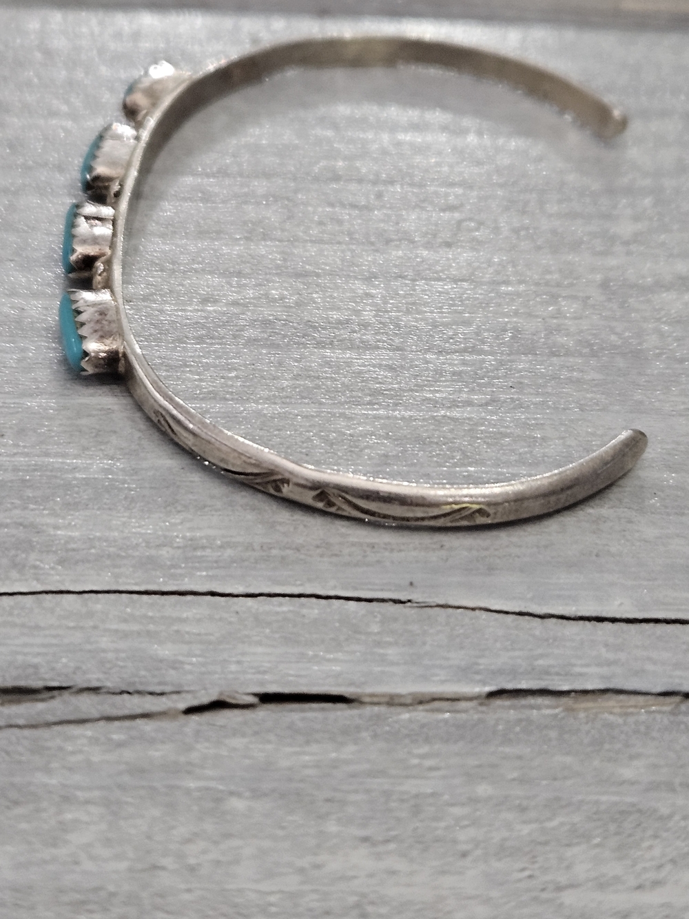 Sterling Turquoise Cuff w/ Engraved Detailing - Picture 5 of 11